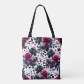 Magenta Roze & Blauwe Inky Floral Waterverf bruilo Tote Bag (Achterkant)