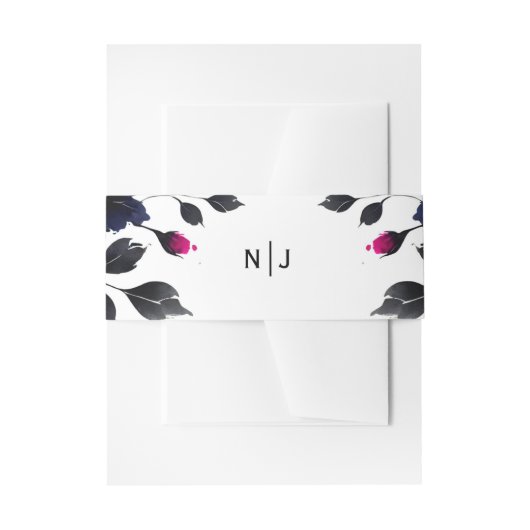 Magenta Roze & Blauwe Inky Floral Waterverf bruilo Uitnodigingen Wikkel (Voorkant Voorbeeld)