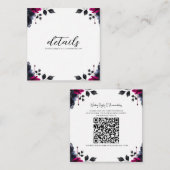 Magenta Roze & Blauwe Inky Floral Waterverf Detail Vierkante Visitekaartje (Voorkant / Achterkant)