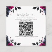 Magenta Roze & Blauwe Inky Floral Waterverf Detail Vierkante Visitekaartje (Achterkant)