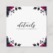 Magenta Roze & Blauwe Inky Floral Waterverf Detail Vierkante Visitekaartje (Voorkant)