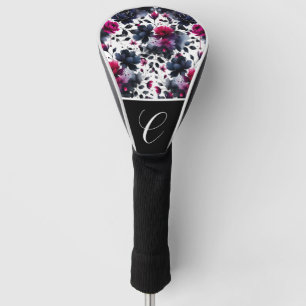 Magenta Roze & Blauwe Inky Floral Waterverf Golfheadcover