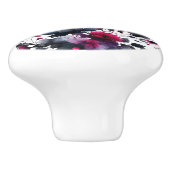 Magenta Roze & Blauwe Inky Floral Waterverf Keramische Knop (Zijkant)