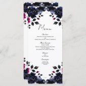 Magenta Roze & Blauwe Inky Floral Waterverf Menu (Voorkant / Achterkant)