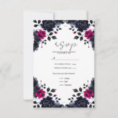 Magenta Roze & Blauwe Inky Floral Waterverf RSVP (Voorkant)