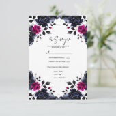 Magenta Roze & Blauwe Inky Floral Waterverf RSVP (Staand voorkant)