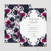 Magenta Roze & Blauwe Inky Floral Waterverf RSVP (Voorkant / Achterkant)