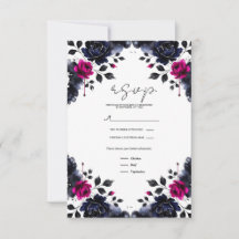 Magenta Roze & Blauwe Inky Floral Waterverf RSVP