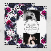 Magenta Roze Blauwe Inky Floral Waterverf Save Dat Kaart (Voorkant / Achterkant)