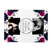 Magenta Roze Blauwe Inky Floral Waterverf Save Dat Magneet (Horizontaal)