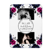 Magenta Roze Blauwe Inky Floral Waterverf Save Dat Magneet (Verticaal)