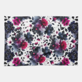 Magenta Roze & Blauwe Inky Floral Waterverf Theedoek (Horizontaal)