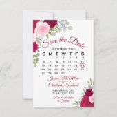 Magenta Roze Bloemen Elegante Boho Trouwkalender Save The Date (Voorkant)