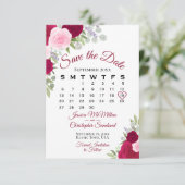 Magenta Roze Bloemen Elegante Boho Trouwkalender Save The Date (Staand voorkant)