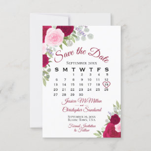 Magenta Roze Bloemen Elegante Boho Trouwkalender Save The Date