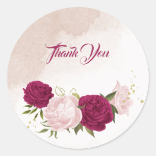 magenta roze bloemen groen bruiloft ronde sticker