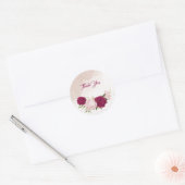 magenta roze bloemen groen bruiloft ronde sticker (Envelop)