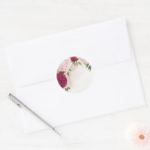magenta roze bloemen groen bruiloft ronde sticker (Envelop)