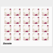 magenta roze bloemen groen bruiloft vierkante sticker (Vel)