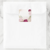 magenta roze bloemen groen bruiloft vierkante sticker (Tas)