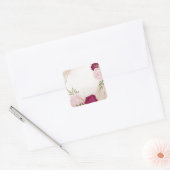 magenta roze bloemen groen bruiloft vierkante sticker (Envelop)