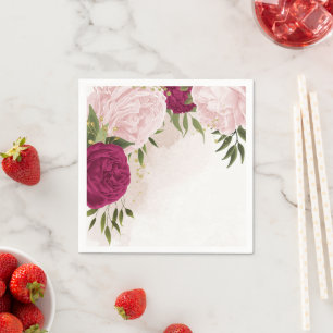 magenta roze bloemen groen trouwen servet
