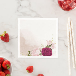 magenta roze bloemen groen trouwen servet