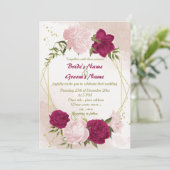 magenta roze bloemen groene bladeren bruiloft kaart (Staand voorkant)