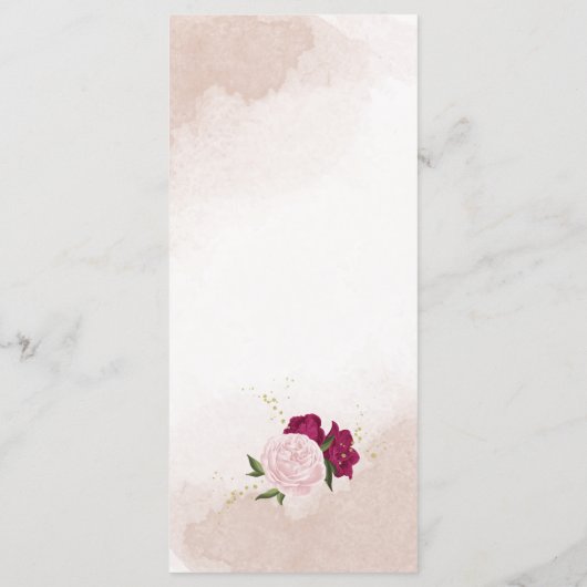 magenta roze bloemen groene bladeren bruiloft menu (Achterkant)