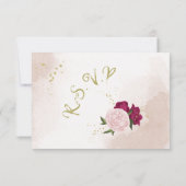 Magenta roze bloemen groene bladeren RSVP kaartje (Achterkant)