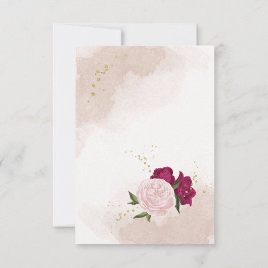 Magenta roze bloemen groene bladeren RSVP kaartje (Achterkant)