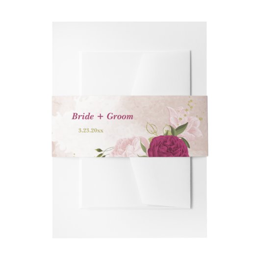 magenta roze bloemengroen bruiloft uitnodigingen wikkel (Voorkant Voorbeeld)