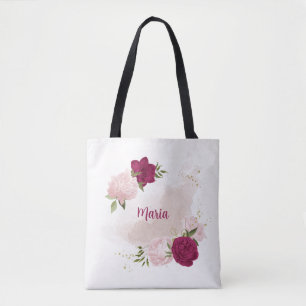 Magenta roze bloemengroen tote bag