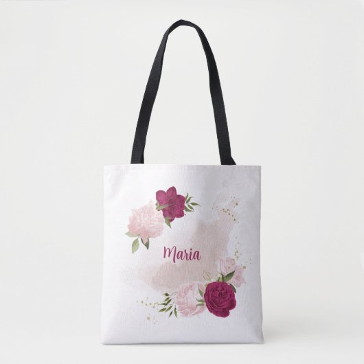 Magenta roze bloemengroen tote bag (Voorkant)