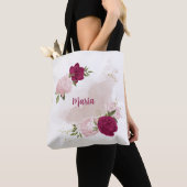 Magenta roze bloemengroen tote bag (Dichtbij)