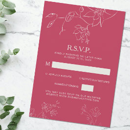 Magenta roze Boho Floral Botanical Wedding Detail RSVP Kaartje