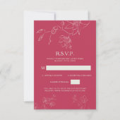 Magenta roze Boho Floral Botanical Wedding Detail RSVP Kaartje (Voorkant)