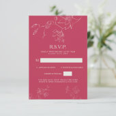 Magenta roze Boho Floral Botanical Wedding Detail RSVP Kaartje (Staand voorkant)