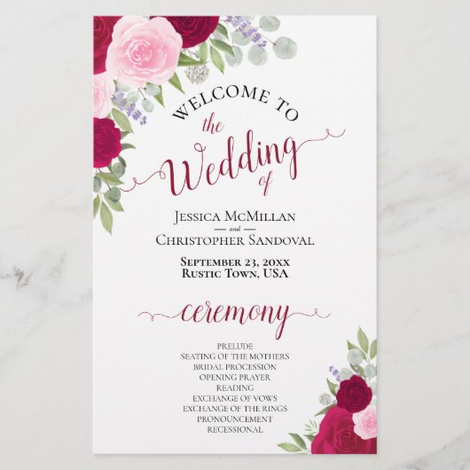 Magenta & Roze Boho Floral Budget Huwelijksprogram (Voorkant)