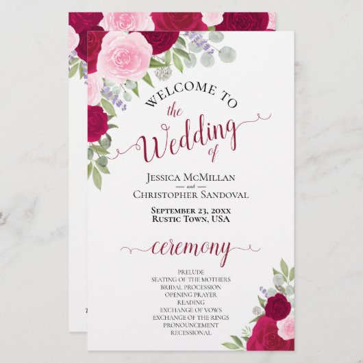 Magenta & Roze Boho Floral Budget Huwelijksprogram (Voorkant / Achterkant)