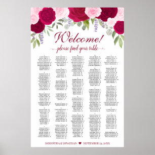 Magenta Roze Boho Rozen Alfabetische Zitplaats Gra Poster