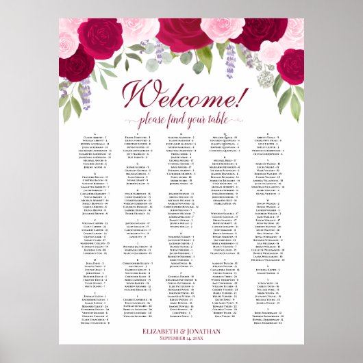 Magenta Roze Boho Rozen Alfabetische Zitting Grafi Poster (Voorkant)