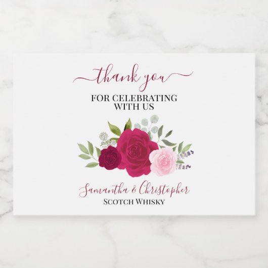 Magenta & Roze Boho Rozen bruiloft Dank u Mini Likeurfles Etiket (Enkel label)