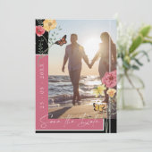 Magenta Roze Boho Wildflower Foto Bewaar de Datum Save The Date (Staand voorkant)