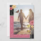 Magenta Roze Boho Wildflower Foto Save the Date (Voorkant)