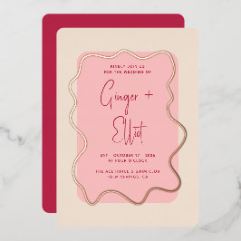Magenta roze bruiloft goudbruin Lijst Folie Uitnodiging