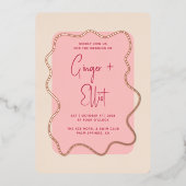 Magenta roze bruiloft goudbruin Lijst Folie Uitnodiging (Voorkant)