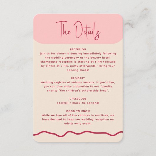 Magenta roze bruiloft met modern Lijst met koude b Informatiekaartje (Voorkant)