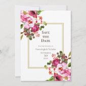 Magenta roze bruiloft slaat de datum op kaart (Voorkant)