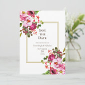 Magenta roze bruiloft slaat de datum op kaart (Staand voorkant)